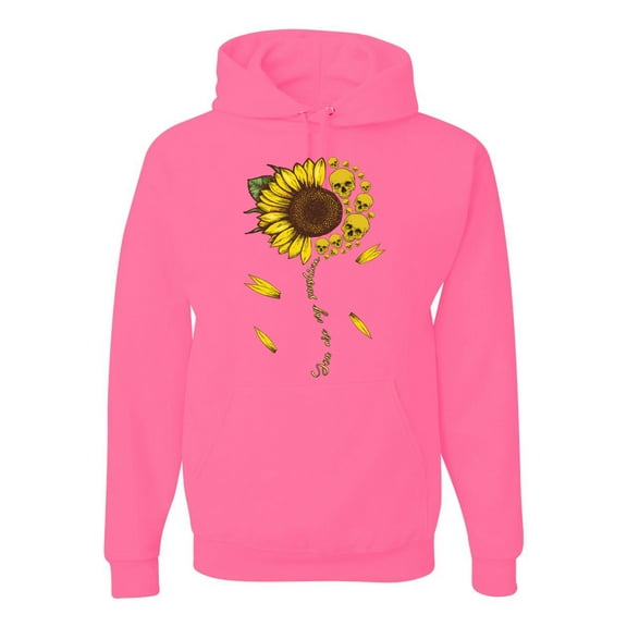 You Are My Sunshine Skull And Sunflower Inspirational/Christian Unisex Graphic Hoodie Sweatshirt, Neon Pink, X-Large
