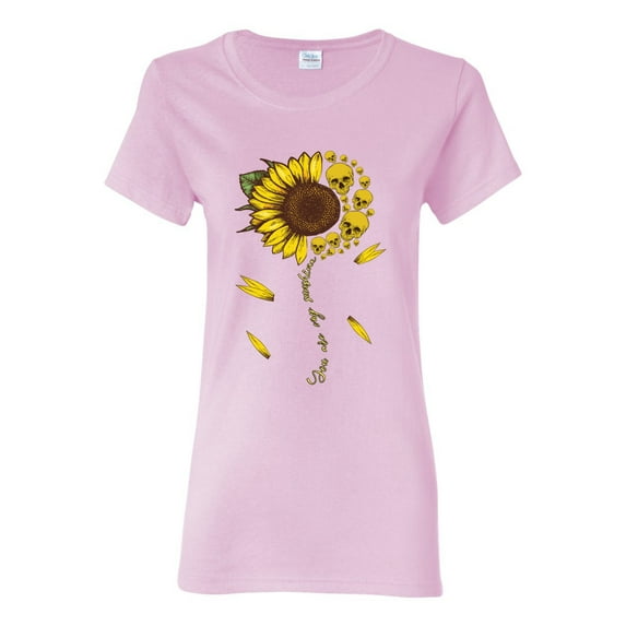 You Are My Sunshine Skull And Sunflower Inspirational/Christian Womens Graphic T-Shirt, Light Pink, X-Large