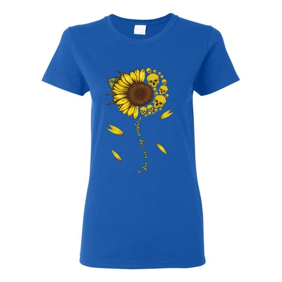 You Are My Sunshine Skull And Sunflower Inspirational/Christian Womens Graphic T-Shirt, Royal, 3XL