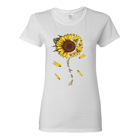 You Are My Sunshine Skull And Sunflower Inspirational/Christian Womens Graphic T-Shirt, White, X-Large