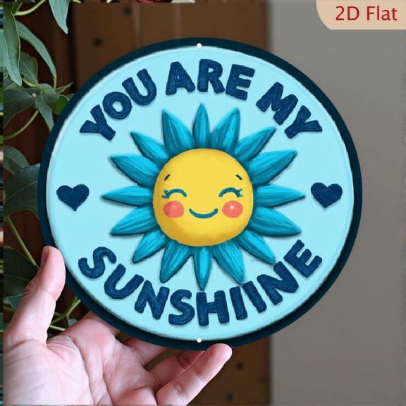 You Are My Sunshine Smiling Sun Red Heart Wall Plaque, Retro Round Aluminum Sign Suitable for Home, Cafe, Office Decor, 8x8 Inch Sentimental Gift for