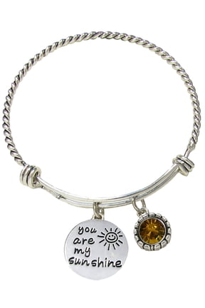 You Are My Sunshine Wire Bangle Bracelet With Yellow Crystal Accent Charm