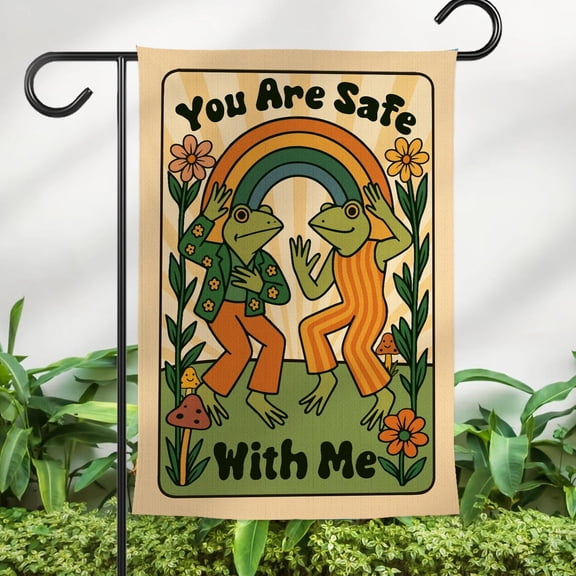 You Are Safe With Me Garden Flag, Cute LGBT Pride Frog Decor, Rainbow Queer Outdoor Sign, Human Rights Yard Flag, Democrat Flag