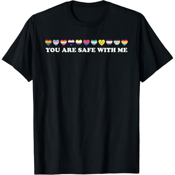 You Are Safe With Me LGBT Support Rainbow LGBTQ Flags Ally T-Shirt