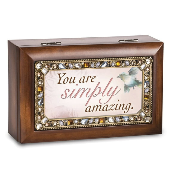 You Are Simply Amazing Jeweled Woodgrain Jewelry Music Box - Plays Tune Wonde...