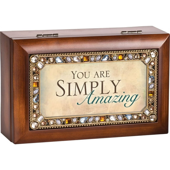 You Are Simply Amazing Jeweled Woodgrain Jewelry Music Musical Box Plays Tune...