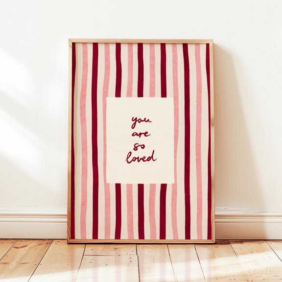 You Are So Loved Red Pink Nursery Wall Art, Stretched Canvas Size 16x24