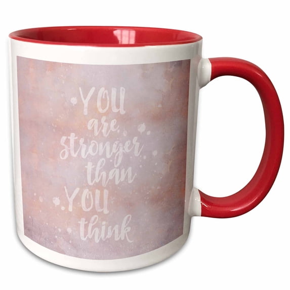 3drose, You Are Stronger Than You Think Watercolor Quote, 15oz Two-tone Red Mug