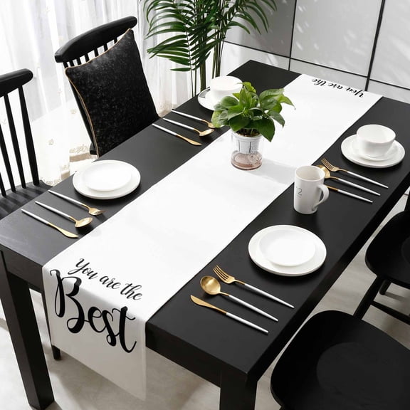 You Are The Best Cotton Linen Small Table Runner 13 x 36 inch Black Words Non-slip Rectangular Dining Table Decor for Wedding Party Holiday Dinner