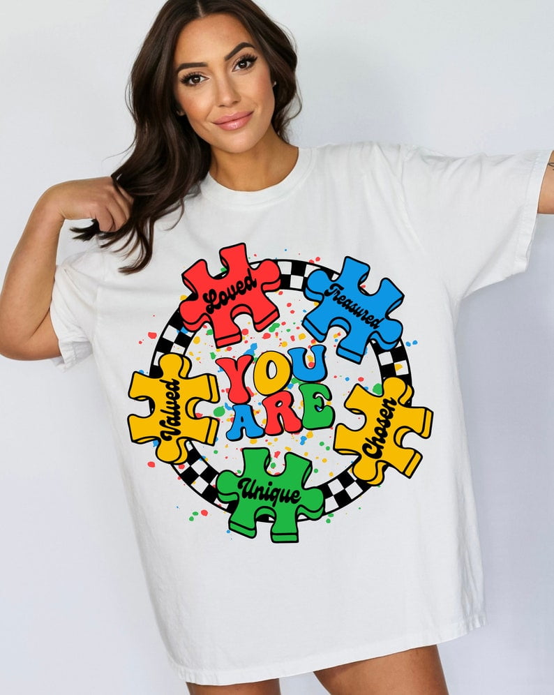 You Are Unique Chosen Loved Valued Treasured T-Shirt, Autism Awareness Shirt, Autism Mom Tee, Puzzle Piece Shirt, Support Autism T-Shirt