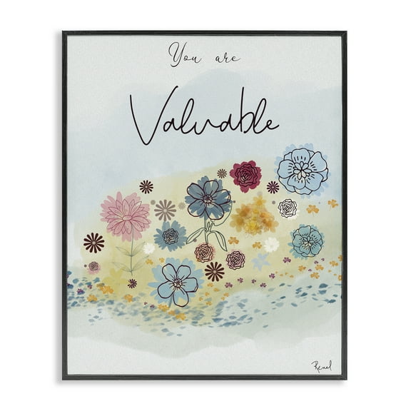 Stupell Industries You Are Valuable Modern Blooms Black Framed Giclee Art, design by Renel Peters, 14 x 11