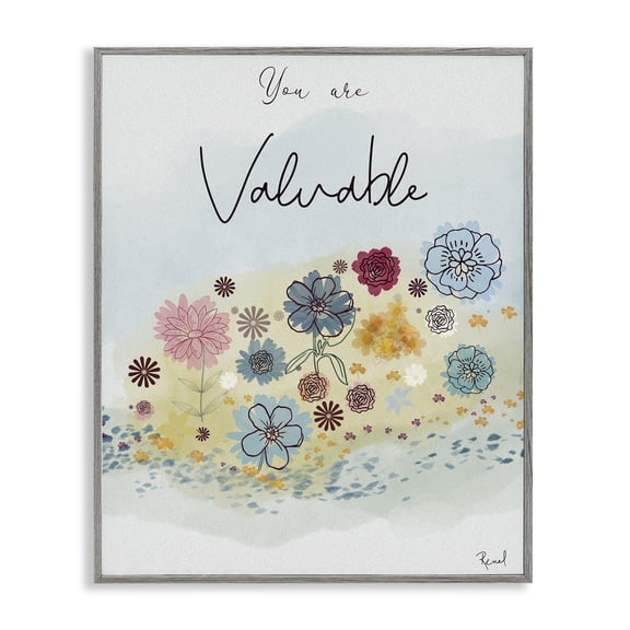 Stupell Industries You Are Valuable Modern Blooms Gray Framed Giclee Art, design by Renel Peters, 30 x 24