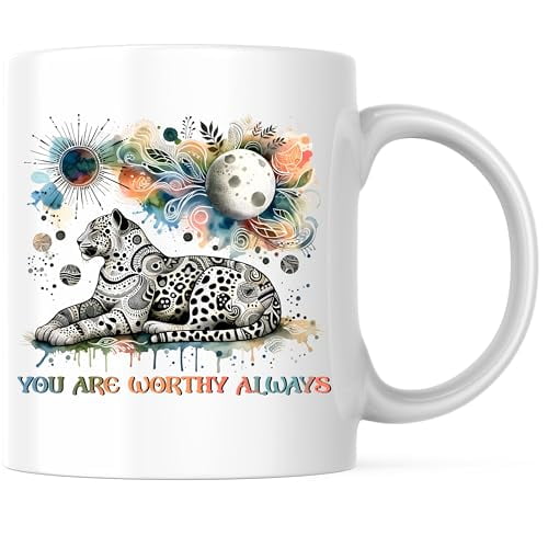 You Are Worthy Always Coffee Mug - Positive Inspiring Empowering Self Love Mug - 11 Ounce Coffee Mug - Printed On Both Sides - Microwave & Dishwasher Safe - White Handle & Interior - BMCM00785