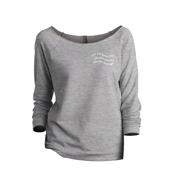 You Are Worthy Women's Fashion Slouchy 3/4 Sleeves Raglan Lightweight Sweatshirt Sport Grey Large