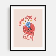 You Are a Gem - Illustration Quote Typography Humor Modern Art Art Deco Pop Art Whimsical Black Framed Wall Art Print 18 x 24 inches