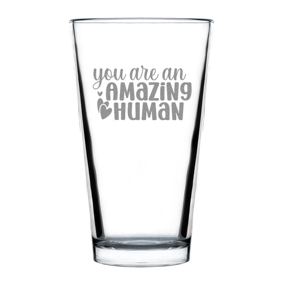You Are an Amazing Human Hand Engraved 16oz Standard Pint Glass Idea Inspirational Drinkware