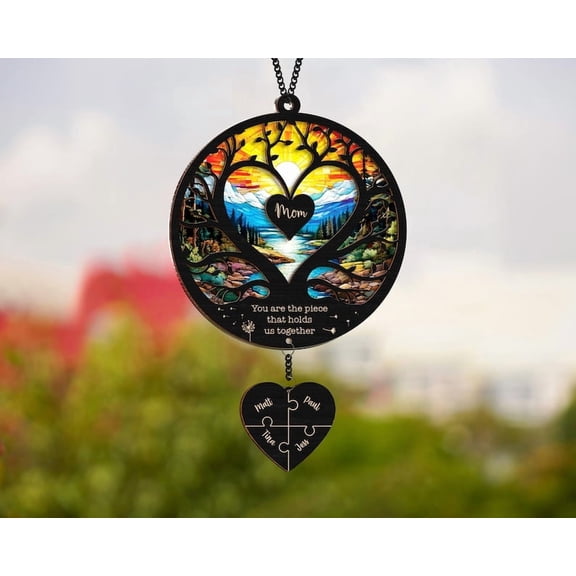 You Are the Piece That Holds Us Together Suncatcher Personalized, Mother Day Gift, Gift for Mom, Mom Puzzle Suncatcher, Mom Birthday Gift