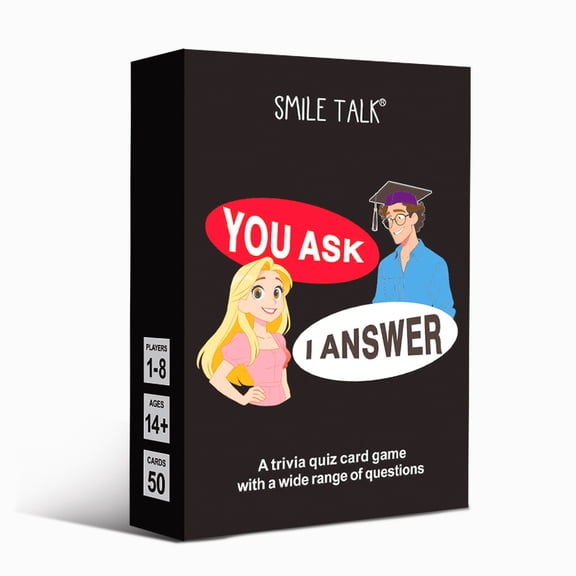 You Ask I Answer - Fun Trivia Quiz Card Game for Teens & Adults, 50 Question Cards, Perfect for Family Game Night, Parties, and Classroom Activities (1-8 Players)