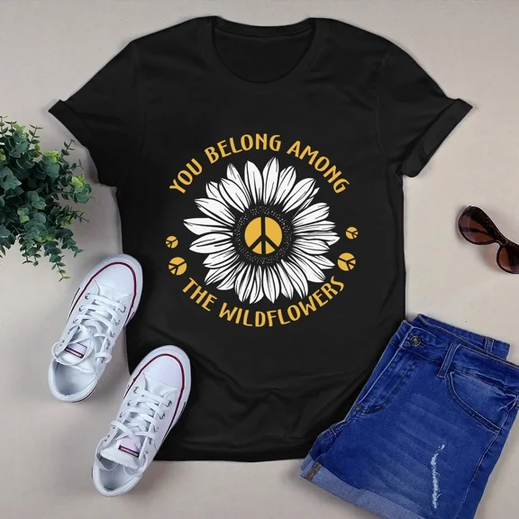 You Belong Among The Wildflowers Retro Groovy Hippie Sunflower Unisex T-Shirt, up to 5XL