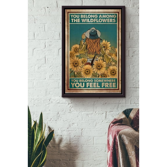 You Belong Among Where You Feel Free Wildflowers Vintage Poster Decor Wall Art 16 x 24 Inch Poster