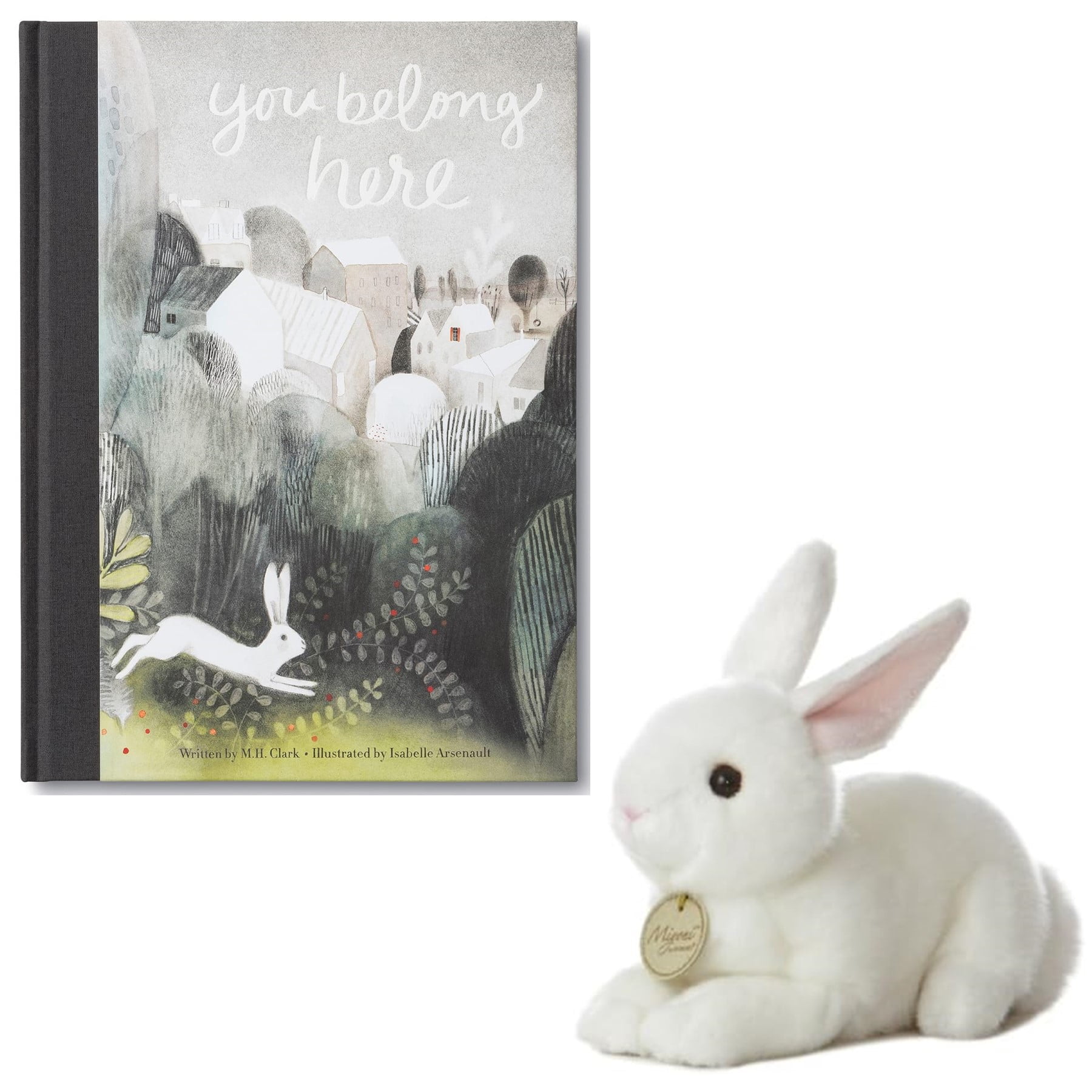You Belong Here Book by M H Clark and White Bunny Stuffed Animal