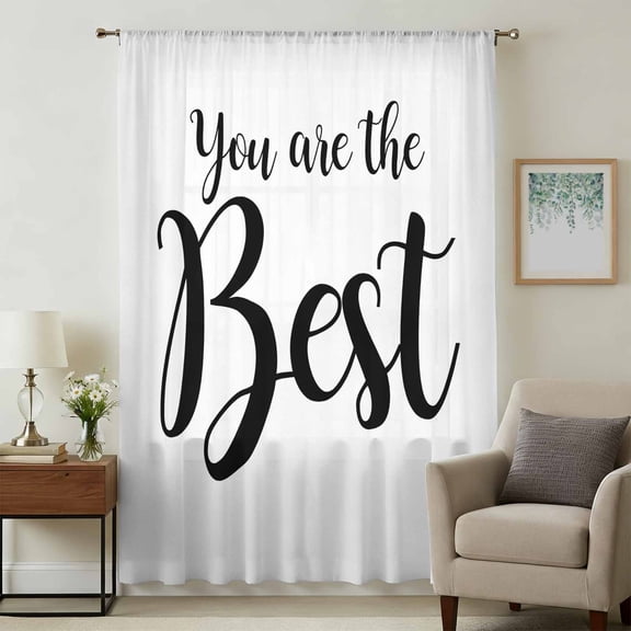 You Are The Best Sheer Curtains 45 Inches Long, Black Words Light Filering Curtains, Breathable Simi Curtain Privacy Drapes for Kitchen Bathroom Lightweight Small Window Treatment