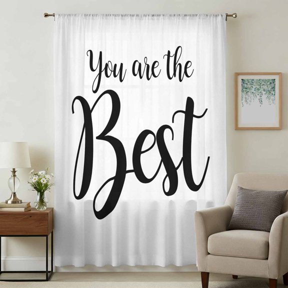 You Are The Best Sheer Curtains 84 Inches Long, Black Words Light Filering Curtains, Breathable Simi Curtain Privacy Drapes for Living Room Bedroom Lightweight Window Treatment