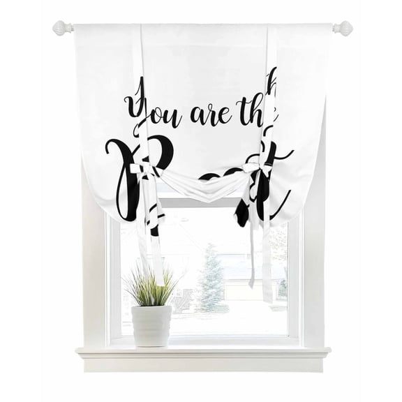 You Are The Best Tie Up Curtains for Window, Thermal Insulated Balloon Shade Adjustable Rod Pocket Curtains Valance Panels for Kitchen Bathroom Cafe 52 x 45 Black Words