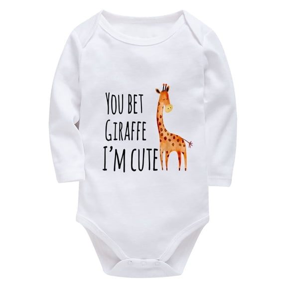 You Bet Giraffe I'm Cute Newborn Funny Onesie Long Sleeve Baby Boy One-piece Outfit White Unisex 0-3 Month Clothes