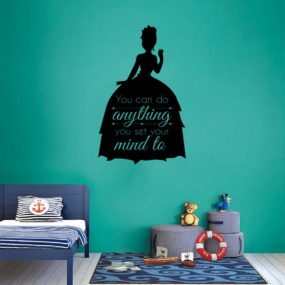 You Can Do Anything You Set Your Mind To - Life Motivation Quote Movie Princess Cinderella Silhouette Vinyl Wall Decal Sticker Art Decoration Home Bedroom Classroom Living Room Size(20x18 inch)