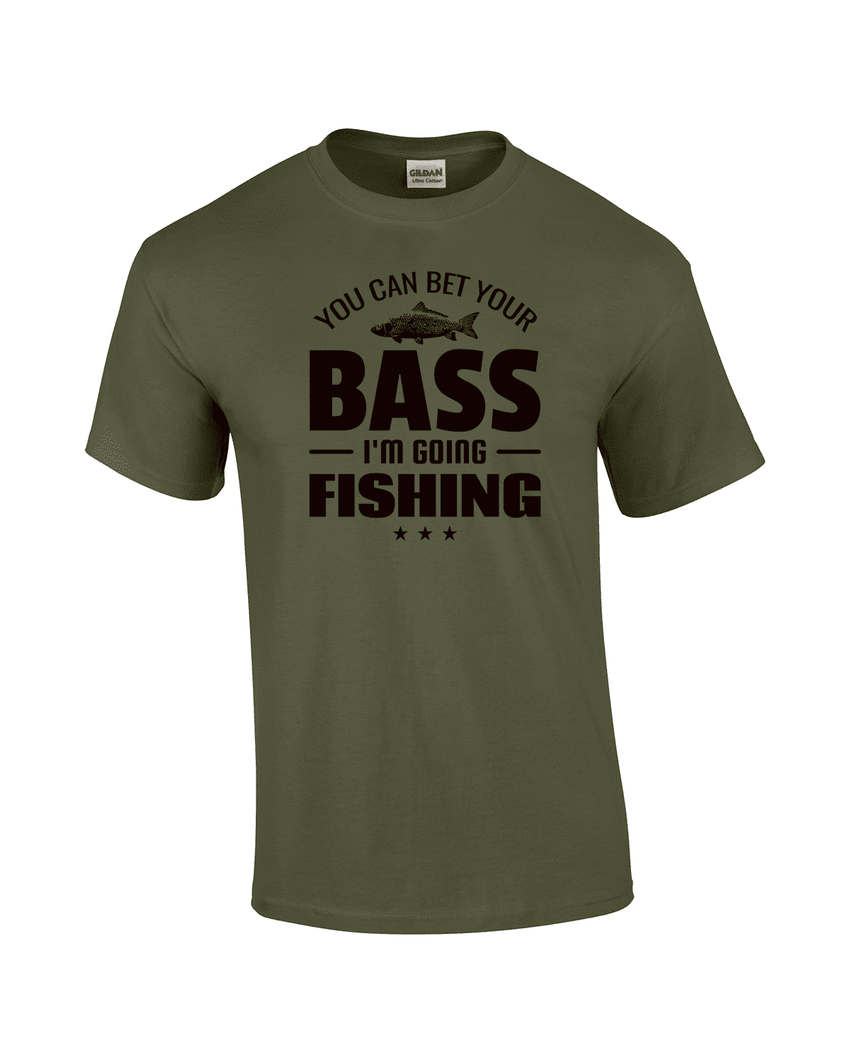 You Can Bet Your Bass I'm Going Fishing Funny Fisherman Fishing Event  Outside Short Sleeve Adult Unisex Graphic T-Shirt-Military-small 