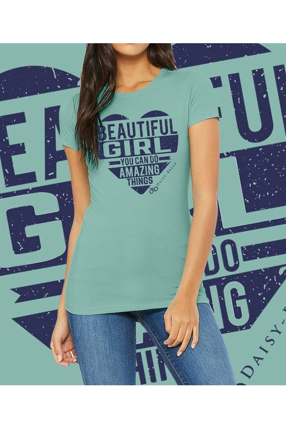 You Can Do Amazing Things T-Shirt by Daisy Bella, Medium, Seafoam Blue