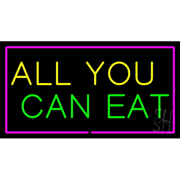 All You Can Eat Rectangle Purple LED Neon Sign 20 x 37 - inches, Black Square Cut Acrylic Backing, with Dimmer - Bright and Premium built indoor LED Neon Sign for restaurant window and interior decor.