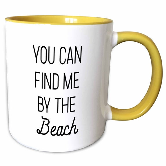 3drose, You Can Find Me by the Beach, 15oz Two-tone Yellow Mug