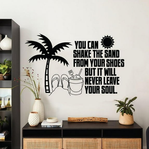 You Can Shake The Sand From Your Shoes But It Will Never Leave Your Soul - Beach Sand Silhouette Beach Life Quote Vinyl Wall Sticker Art Decal Design Beach House Home Decor Decoration Size(22x30 inch)