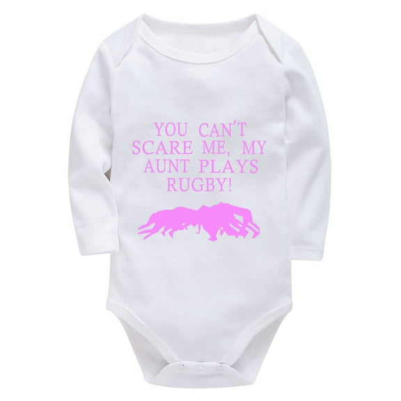 You Can't Scare Me My Aunt Plays Rugby Neutral Baby Clothes Newborn Long Sleeve Girl Newborn Outfit White Baby Boy 0-3 Month
