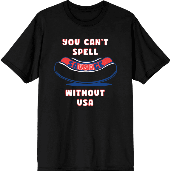 You Can't Spell Sausage Without USA Adult Short Sleeve Tee-Medium-Black