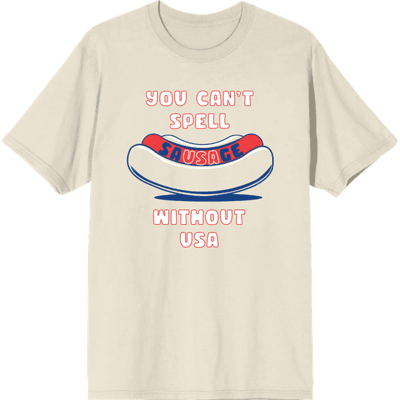 You Can't Spell Sausage Without USA Adult Short Sleeve Tee-XL-Off-White