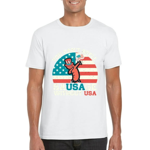 You Cant Spell Sausage Without Usa Funny Patriotic Quote T-Shirt, for men & women, up to size 5XL