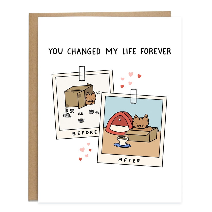 You Changed My Life Forever Cat Card Adorable Before & After Design