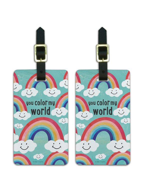 You Color My World Rainbows Happy Clouds Luggage ID Tags Suitcase Carry-On Cards - Set of 2