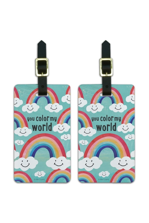You Color My World Rainbows Happy Clouds Luggage ID Tags Suitcase Carry-On Cards - Set of 2
