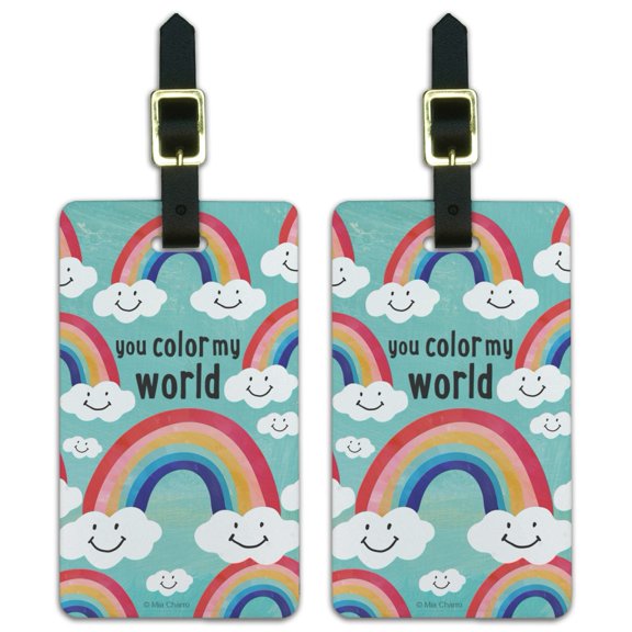 You Color My World Rainbows Happy Clouds Luggage ID Tags Suitcase Carry-On Cards - Set of 2