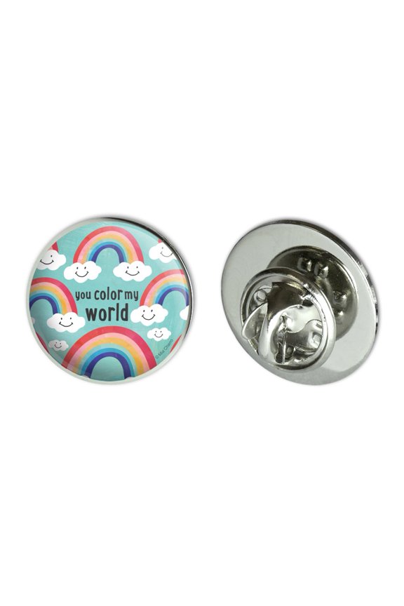 You Color My World Rainbows Happy Clouds Metal 0.75" Lapel Hat Pin Tie Tack Pinback