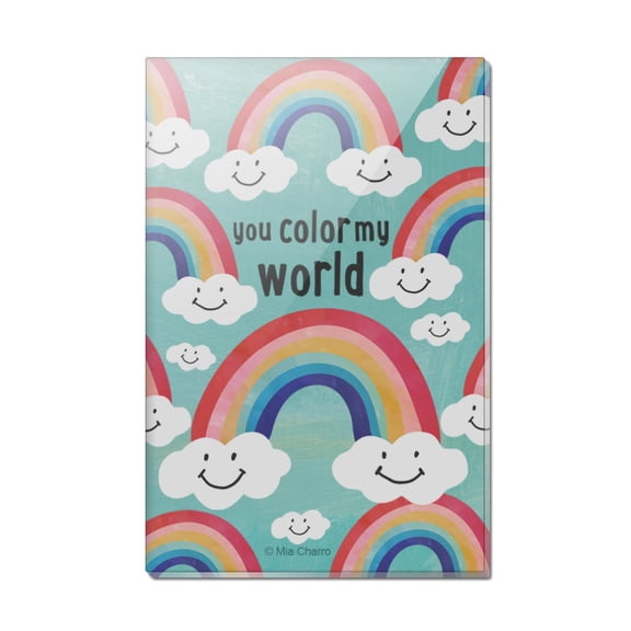 You Color My World Rainbows Happy Clouds Rectangle Acrylic Fridge Refrigerator Magnet