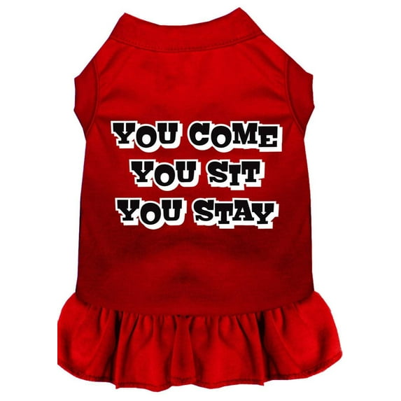Pet Dog Cat Dress Screen Printed, "You Come, You Sit, You Stay"