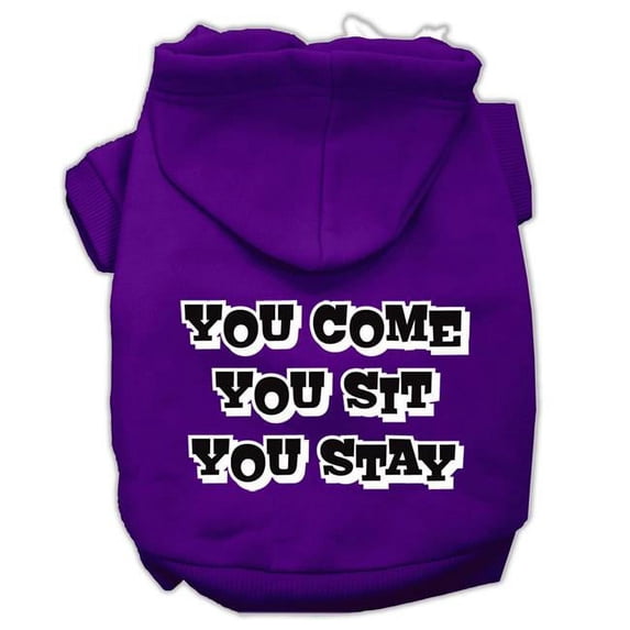 You Come, You Sit & You Stay Screen Print Pet Hoodies, Purple - Extra Large - Size 16