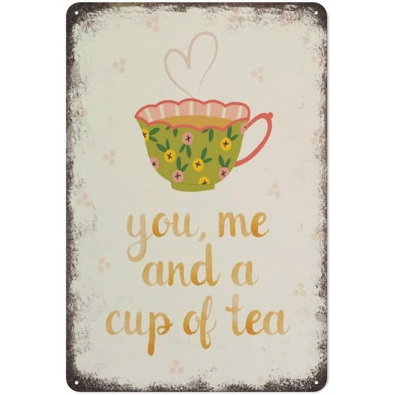 You Me A Cup of Tea Kitchen Cottagecore Decor Grandma Core Art Kitchen Wall Art Metal Tin Sign Plaque Poster Vintage Wall Room Gift Aluminium Creative Novelty Unique Funny Tin Waterproof 8x12 inches