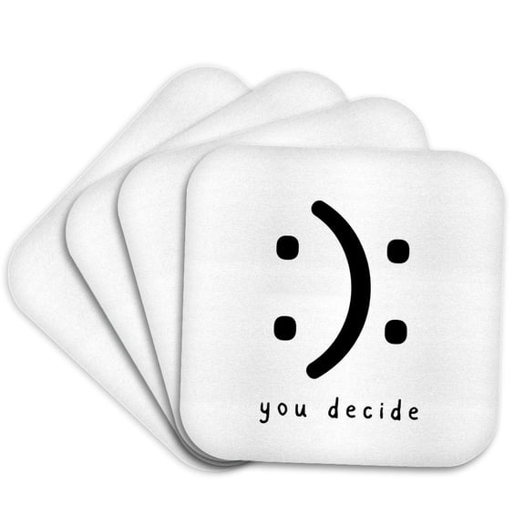 3drose, You Decide Happy and Sad Emotion Minimalist Gift for Friend, Set of 4 Coasters - Soft