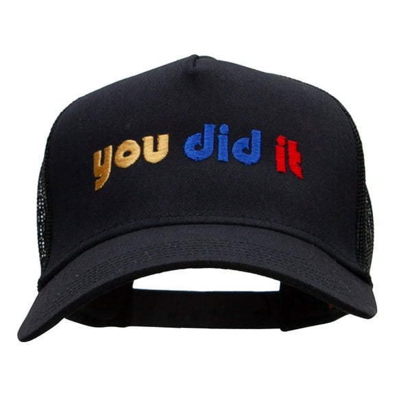 You Did It Embroidered Solid Cotton Twill 5 panel Mesh Back Cap - Black OSFM